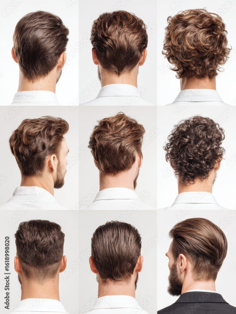 Fototapeta premium Collage Showcasing Modern Mens Hairstyles With Diverse Styles Arranged on a Clean Background for Stylish Inspiration