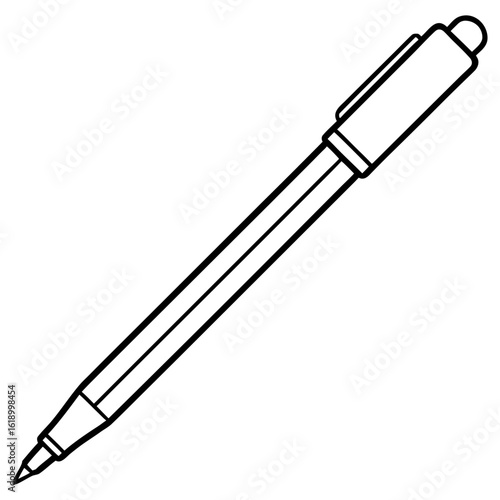 Vector art of black and white outline of a pen isolated on white background