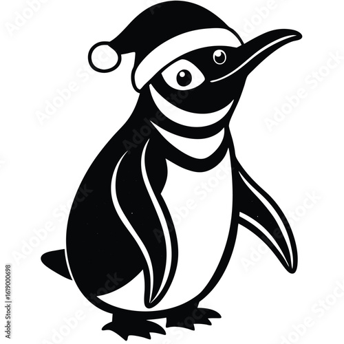 penguin in santa hat vector icon
