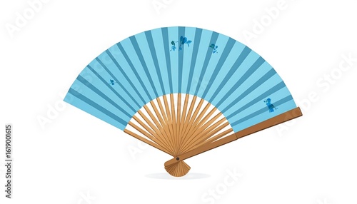 Light-blue fan with small blue floral design