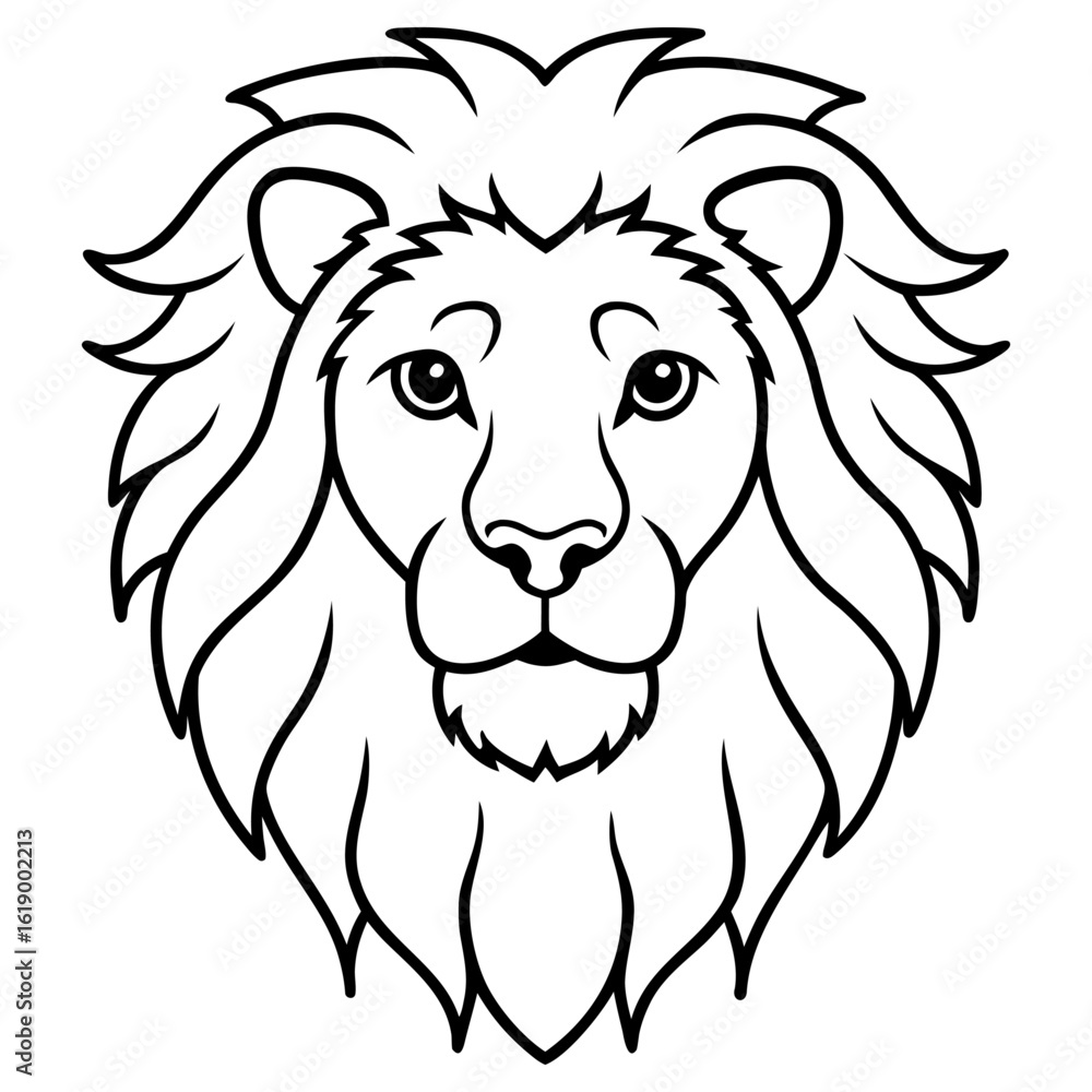 Obraz premium Vector art of line art drawing of a lions head with a prominent mane, isolated on white background