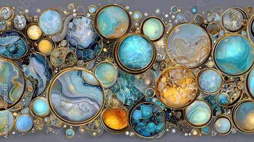 Ornate, colorful circles with gold frames