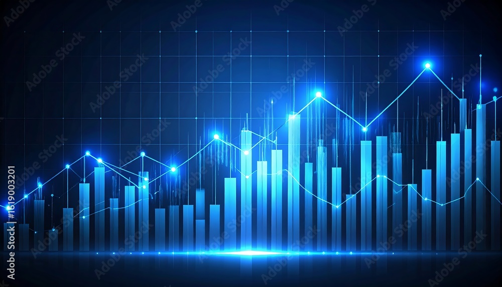 custom made wallpaper toronto digitalFuturistic blue glowing digital stock market graph with rising bars and data lines on a dark background