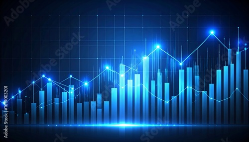 Wallpaper Mural Futuristic blue glowing digital stock market graph with rising bars and data lines on a dark background Torontodigital.ca
