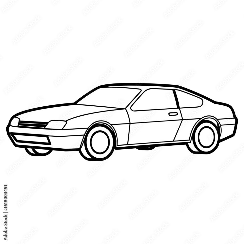 Naklejka premium Vector art of line art drawing of a sports coupe car isolated on white background