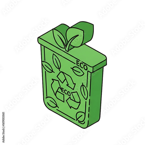 Eco compost bin with green design.