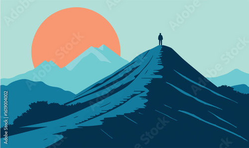 Find your focus and climb to new heights with this inspiring mountain peak scene at sunset