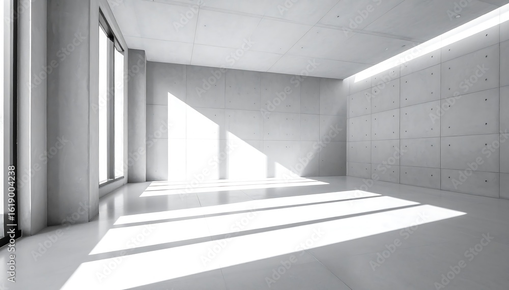 Fototapeta premium Empty, modern concrete room bathed in sunlight