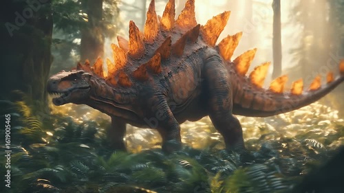Majestic Stegosaurus Roaming Lush Forest, Prehistoric Era, Cinematic CGI