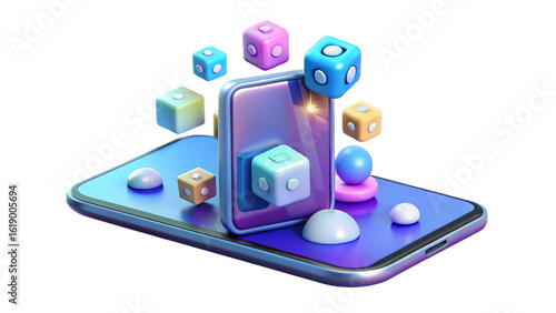 3D Render of Mobile Interface Blocks and UI Elements