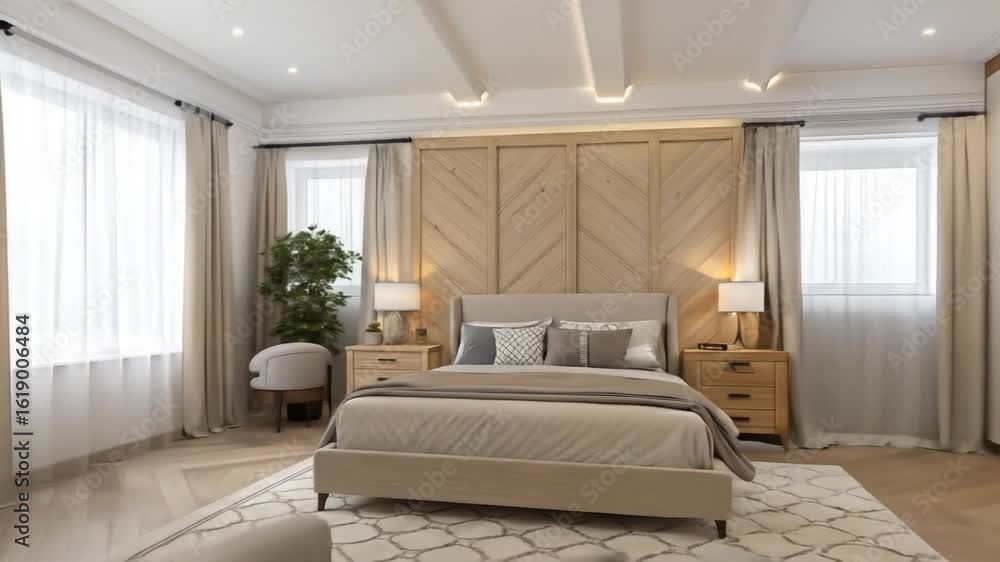 Experience modern bedroom design with elegant wood accents furniture and stylish decor showcasing a relaxing and inviting master suite Experience modern bedroom design with elegant wood accents furniture and stylish decor showcasing a relaxing and inviting master suite