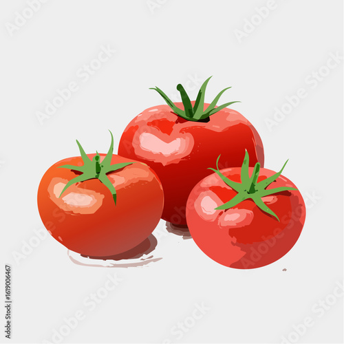 3 jolies tomates rondes en gros plan, arrière plan blanc, illustration