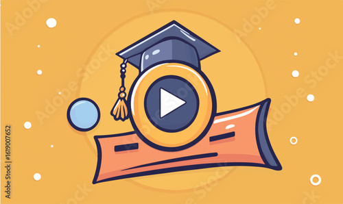 Education video symbol with graduation cap and diploma, ideal for online learning content