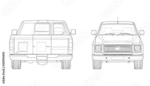 Line drawing of pickup truck