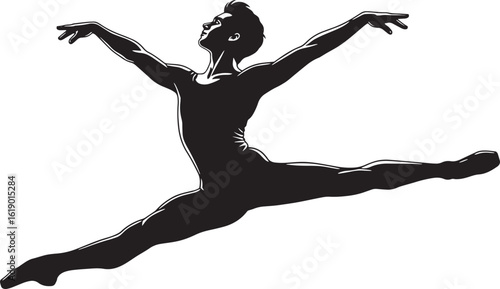 Male ballet dancer in mid leap black silhouette vector
