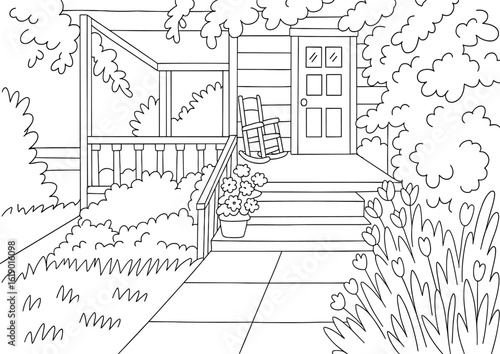 Front porch coloring page for kids and adults printable free online