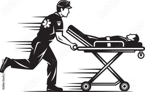 Medic rushing patient on stretcher with speed lines