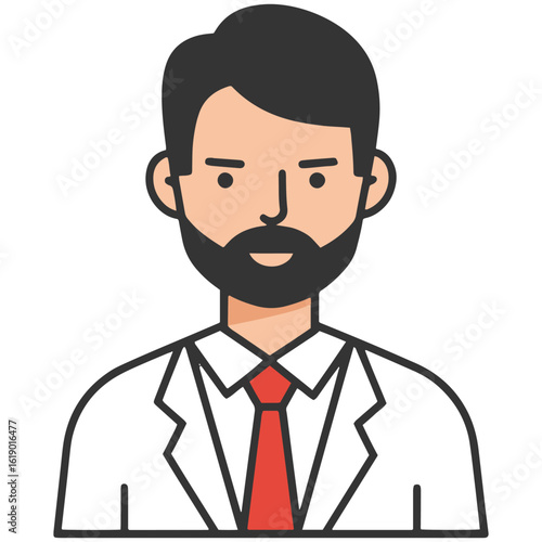 Professional businessman with beard and red tie confidently leading the way