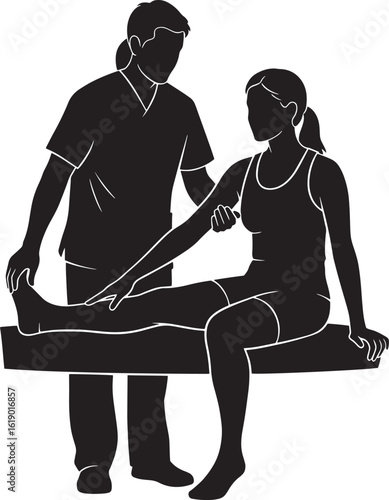 Silhouette of physical therapist assisting patient with leg stretch