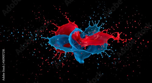 Splashing Colorful Liquid Collision on Dark Background