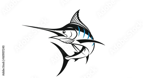 Illustration of a Marlin Fish in Black and White