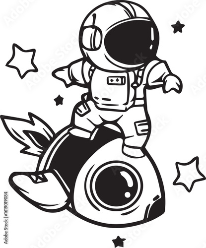 A Little Astronaut's Cosmic Adventure: Riding a Rocket Through the Stars.