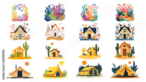 Set of  World Habitat Day Flat Vector Illustration on Transparent Background	
