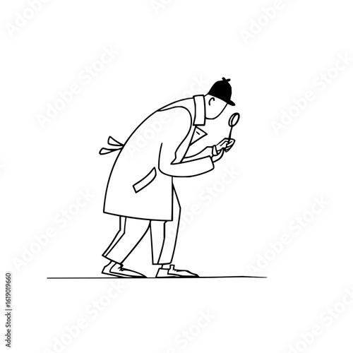 Detective with magnifying glass investigation mystery sherlock holmes crime solving looking for clues detail oriented