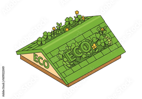 Green roof covered with vegetation for insulation.