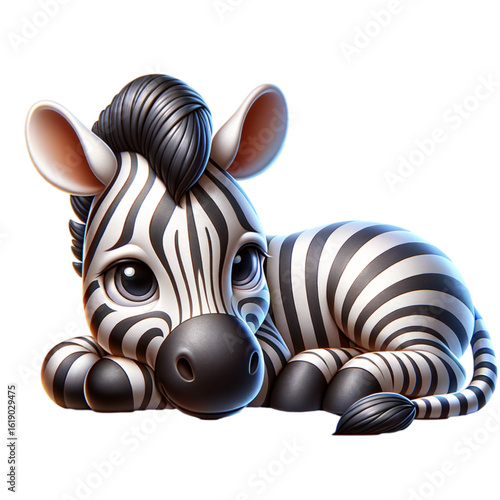 Cute Baby Zebra: A charming, cartoon-style depiction of a baby zebra lying down. The image exudes a friendly and approachable vibe.