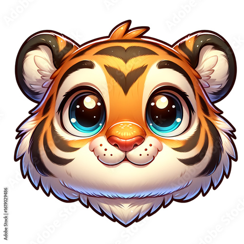 Cuddly Tiger Cub: A cute illustration showcases a charming tiger cub with vibrant eyes and soft fur, embodying the endearing innocence of wildlife.