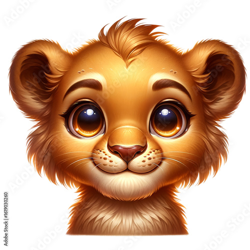 Cuteness Overload: A captivating cartoon lion cub, exuding charm with its large, expressive eyes, inviting viewers into a world of wonder and innocence.