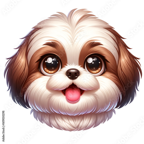 Happy Puppy Portrait: An adorable puppy with captivating eyes, fluffy fur, and a playful expression, rendered in a cute, cartoon style, radiating joy and friendliness.