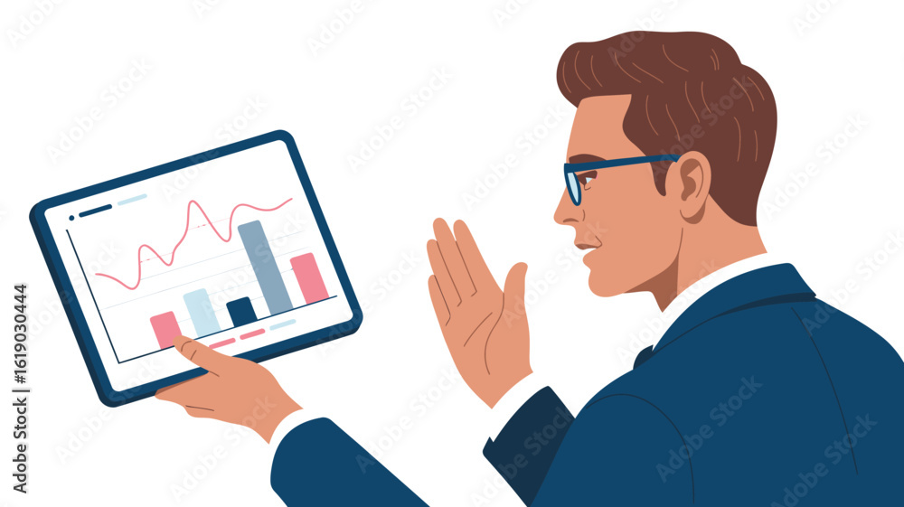 custom made wallpaper toronto digitalBusinessperson presenting data on tablet with growth charts, representing analytics, planning, success, and digital strategy in business