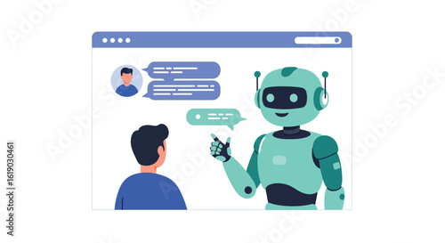 Chatbot interaction online with robot and user in browser window