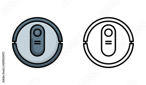 Robot Vacuum Cleaner Icon in Color and Line Art Vector Illustration