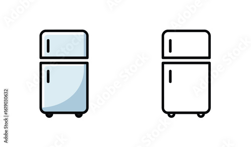 Simple Refrigerator Illustrations Two Door Fridge Appliance Home Kitchen Symbol Flat Design