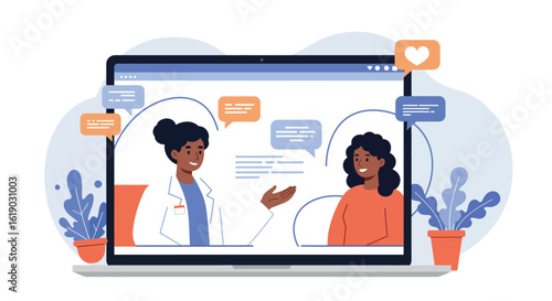 Online medical consultation with doctor and patient engaging in virtual chat