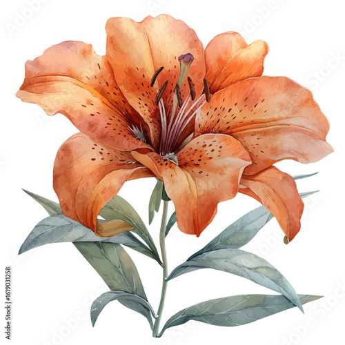 Flame Lily Flower, watercolor clipart vector, isolated on a white background.