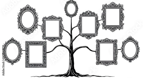 Decorative family tree with intricate frames for ancestry projects