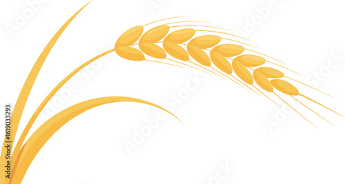 A single wheat stalk with golden kernels against a light yellow background in a minimalist style art