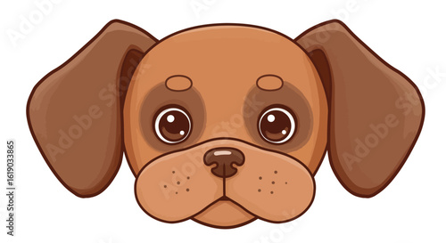 Cute cartoon puppy face with floppy ears on white background