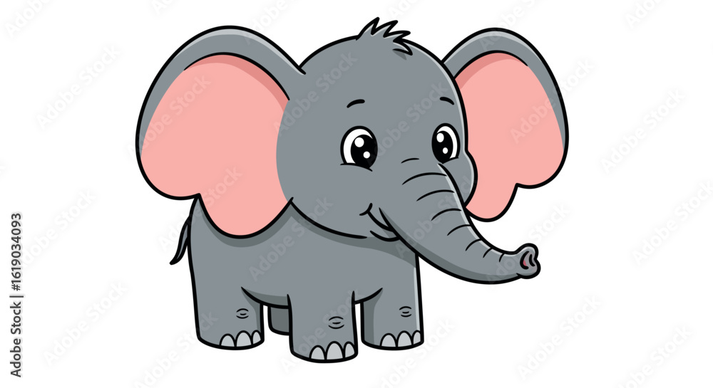 Naklejka premium Cute baby elephant cartoon with big ears and happy expression