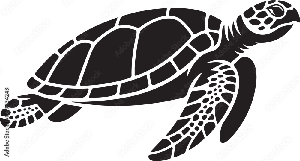 Fototapeta premium Sea Turtle Silhouette – Vector Marine Animal Icon Isolated on White Background