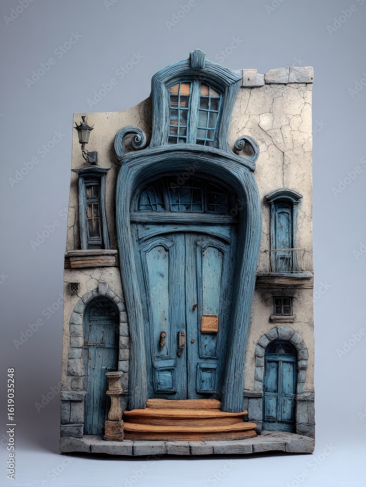 Fototapeta premium Blue Doorway Ceramic Sculpture, Studio Setting, Home Decor