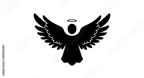Angel wings halo divine celestial feathered heavenly white and black icon