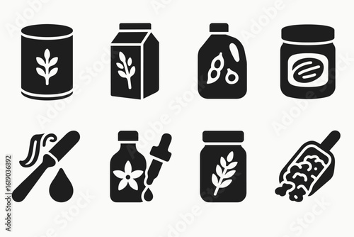 Organic food silhouette icon set. vegan, natural product icons collection