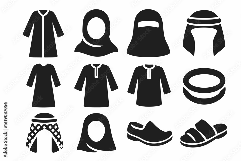 Traditional clothing silhouette icon set. middle eastern attire silhouette collection Traditional clothing silhouette icon set. middle eastern attire silhouette collection
