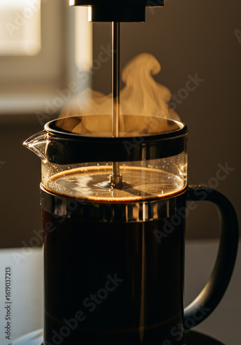 Wallpaper Mural French press with fresh coffee in morning light Torontodigital.ca