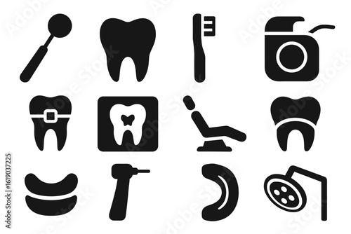 Dental, hygiene solid icon set. tooth, oral care icons solid collection